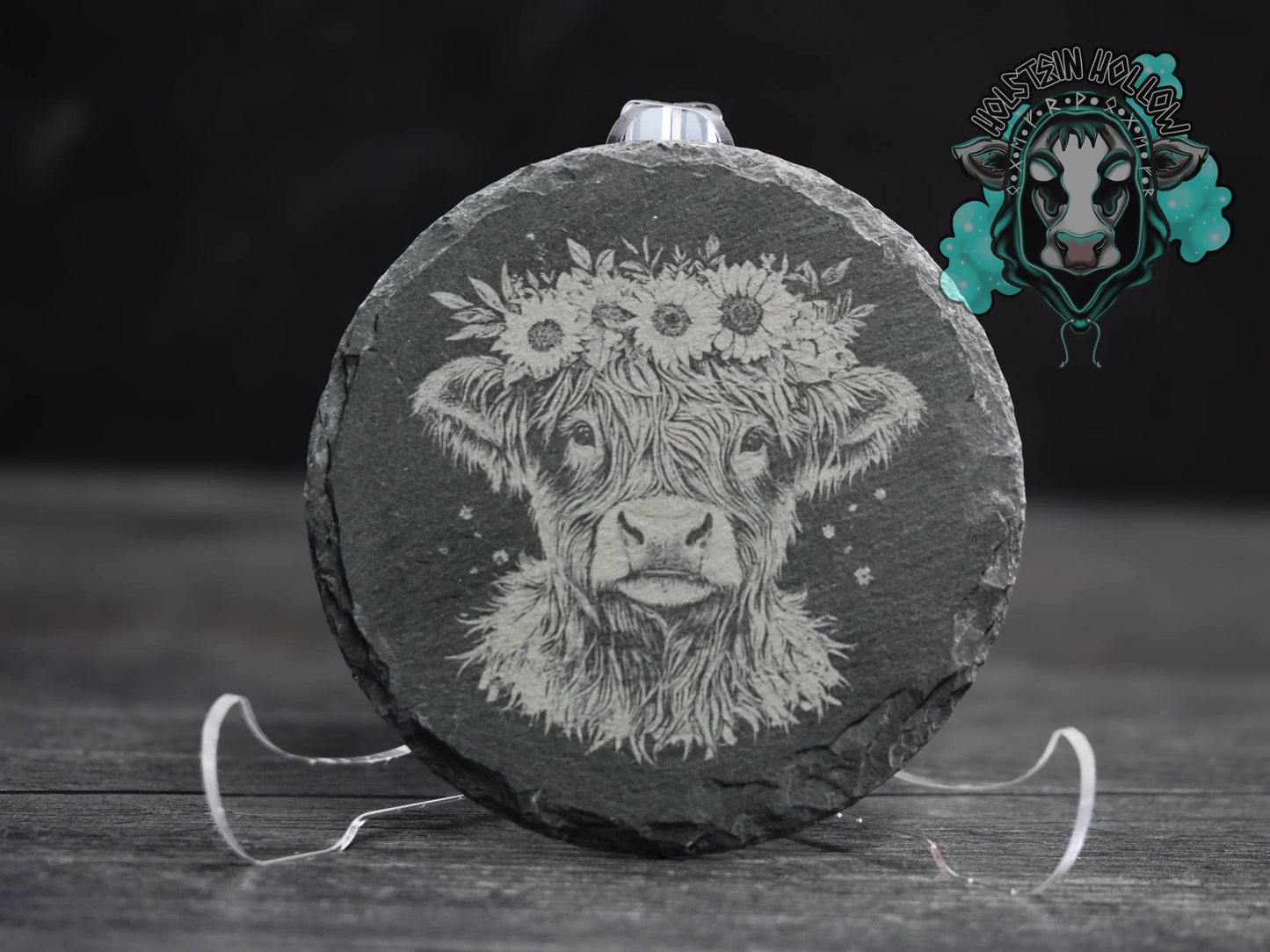 Highland Cow Round Slate Coaster