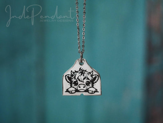 Cattle Tag Highland Cow Necklace