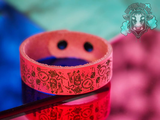 Y2K Girly Pop Pink Leather Bracelet