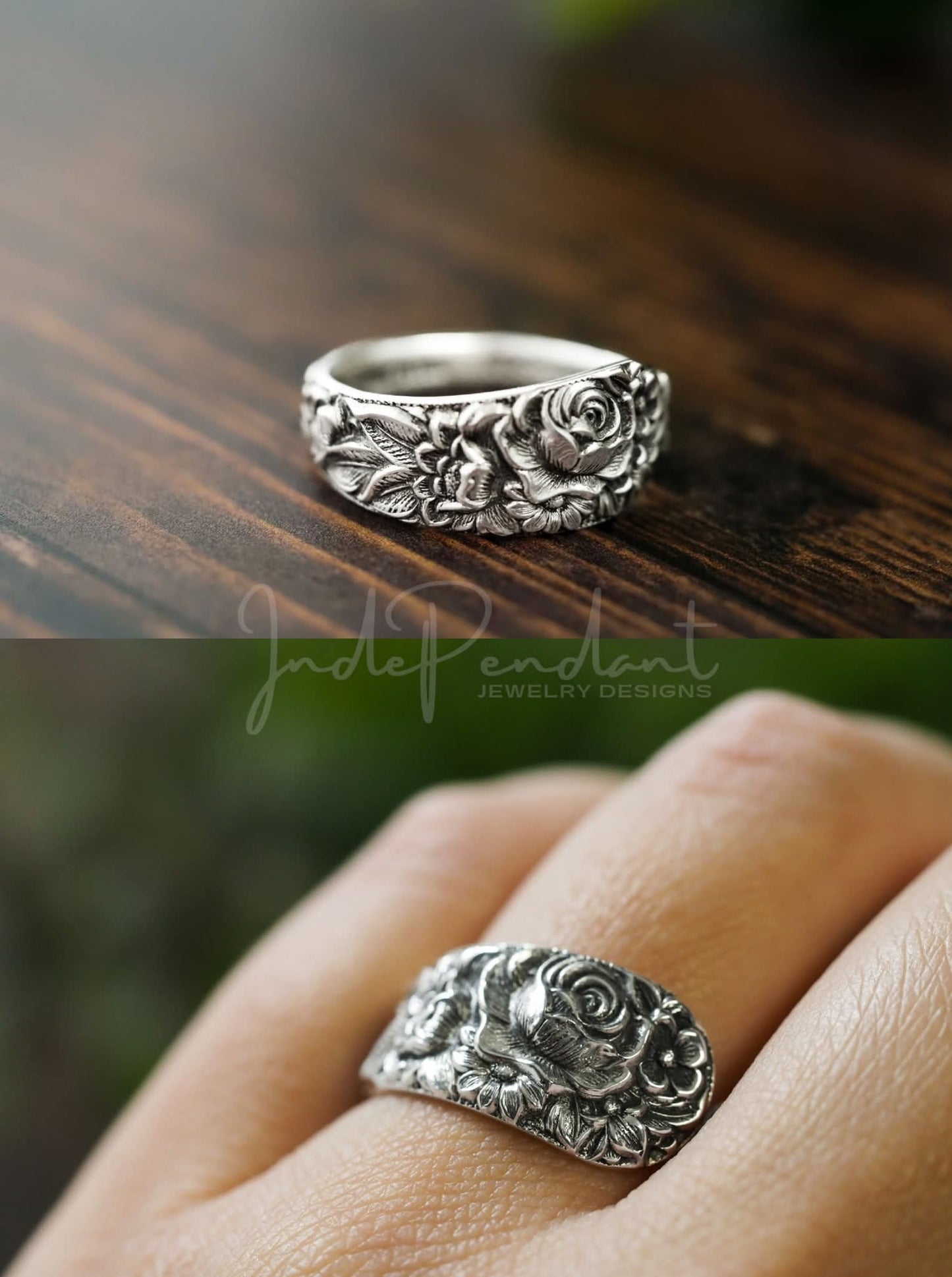Sterling Silver Rose Spoon Ring