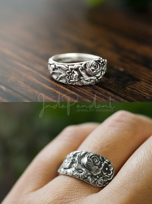 Sterling Silver Rose Spoon Ring