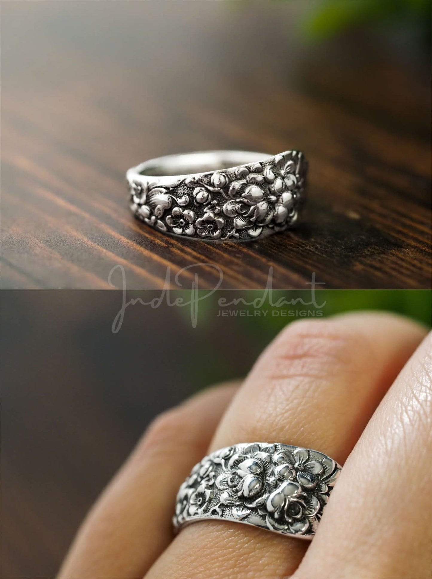 Sterling Silver Floral Spoon Ring