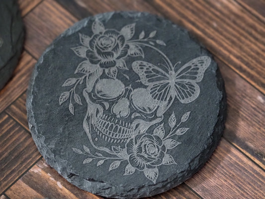 Round Slate Coasters - Bones Edition